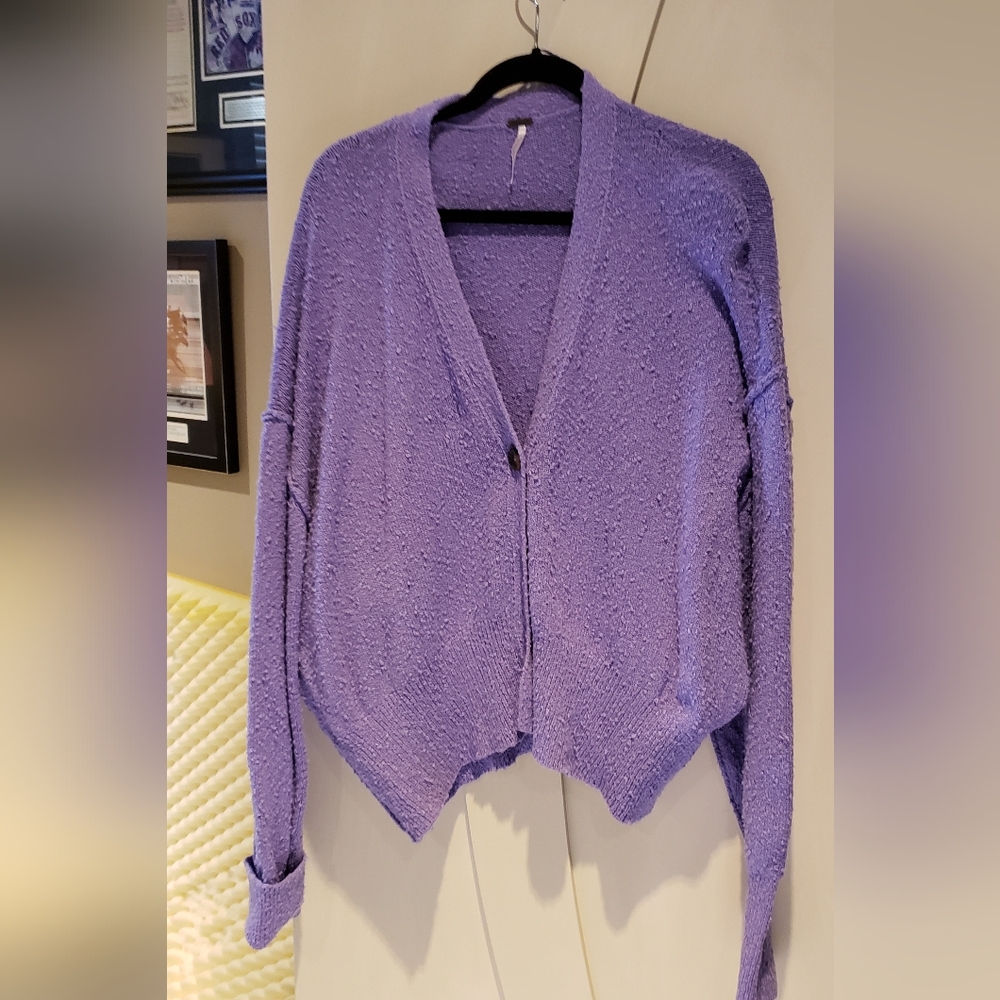 Freepeople Lavender V-Neck Bouclé Cardigan